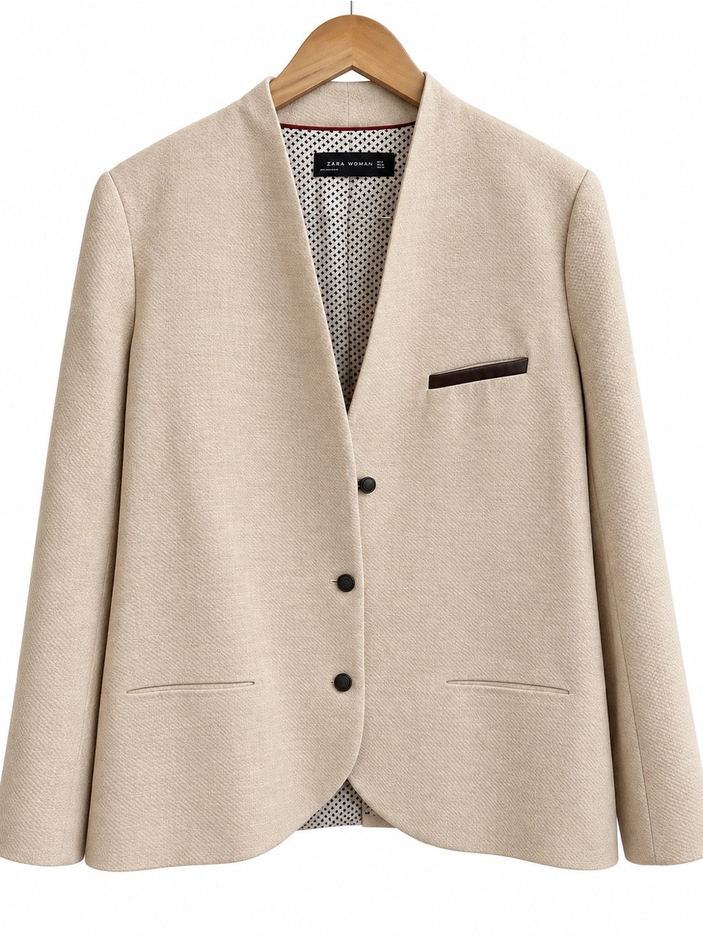 Zara Woman Cream Textured Collarless Blazer Jacket XL Quiet Luxury Old Money
